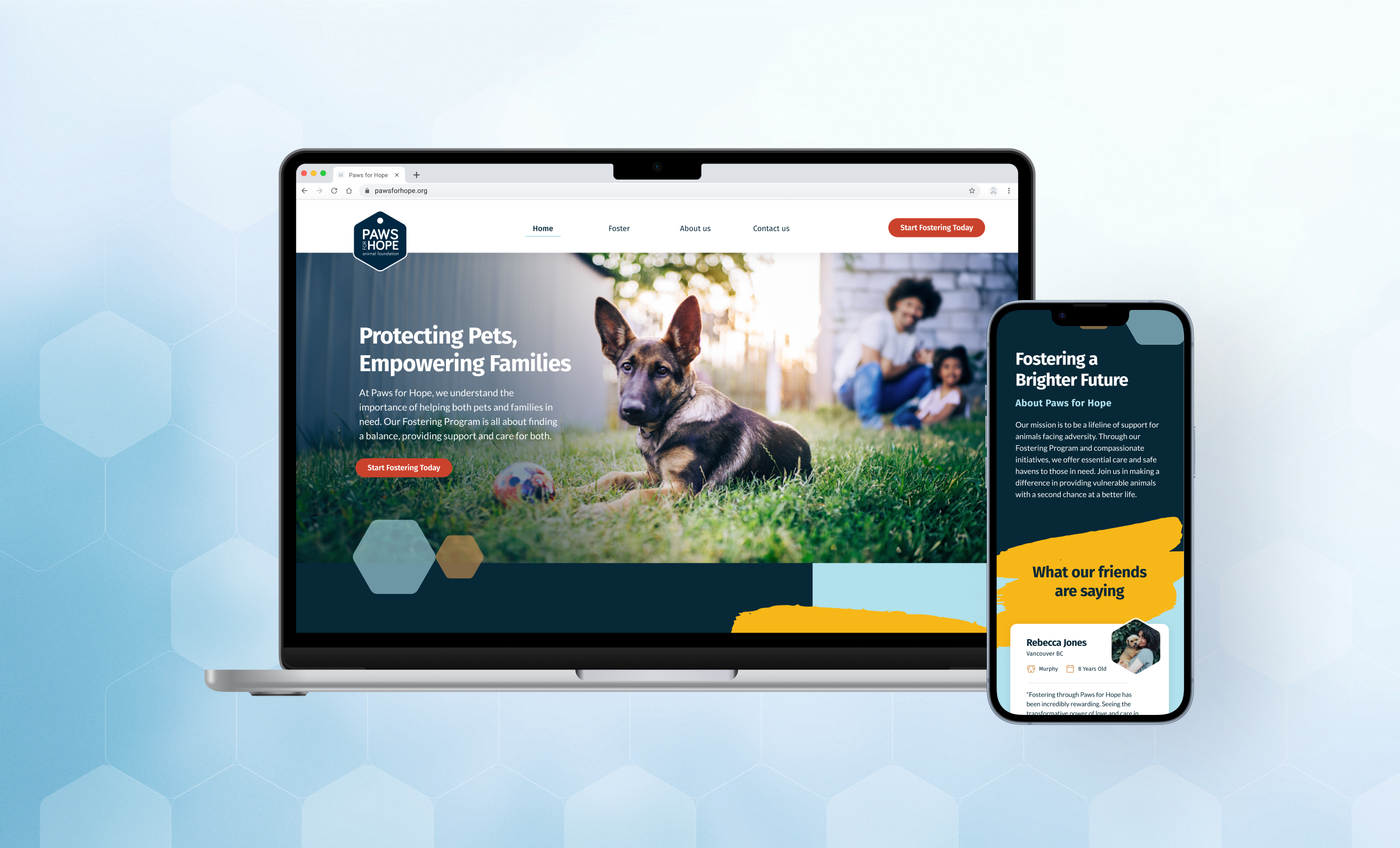 Paws for Hope redesign shown on a laptop and a phone