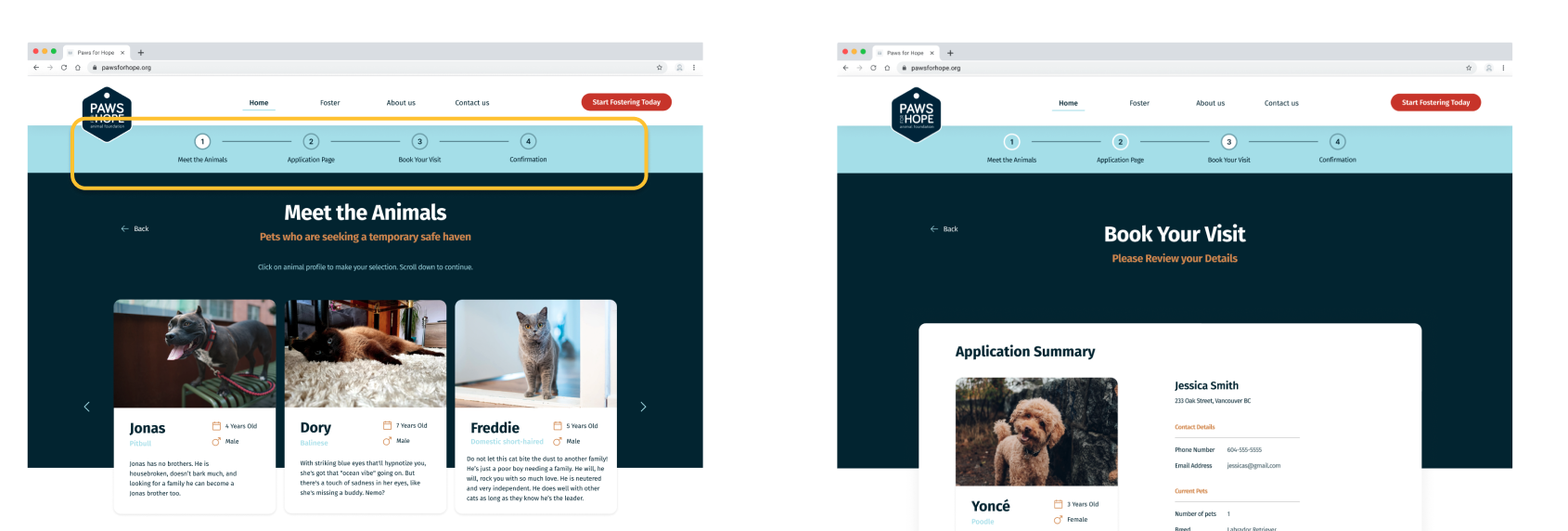 Before and after: the four-step progress bar becomes clickable