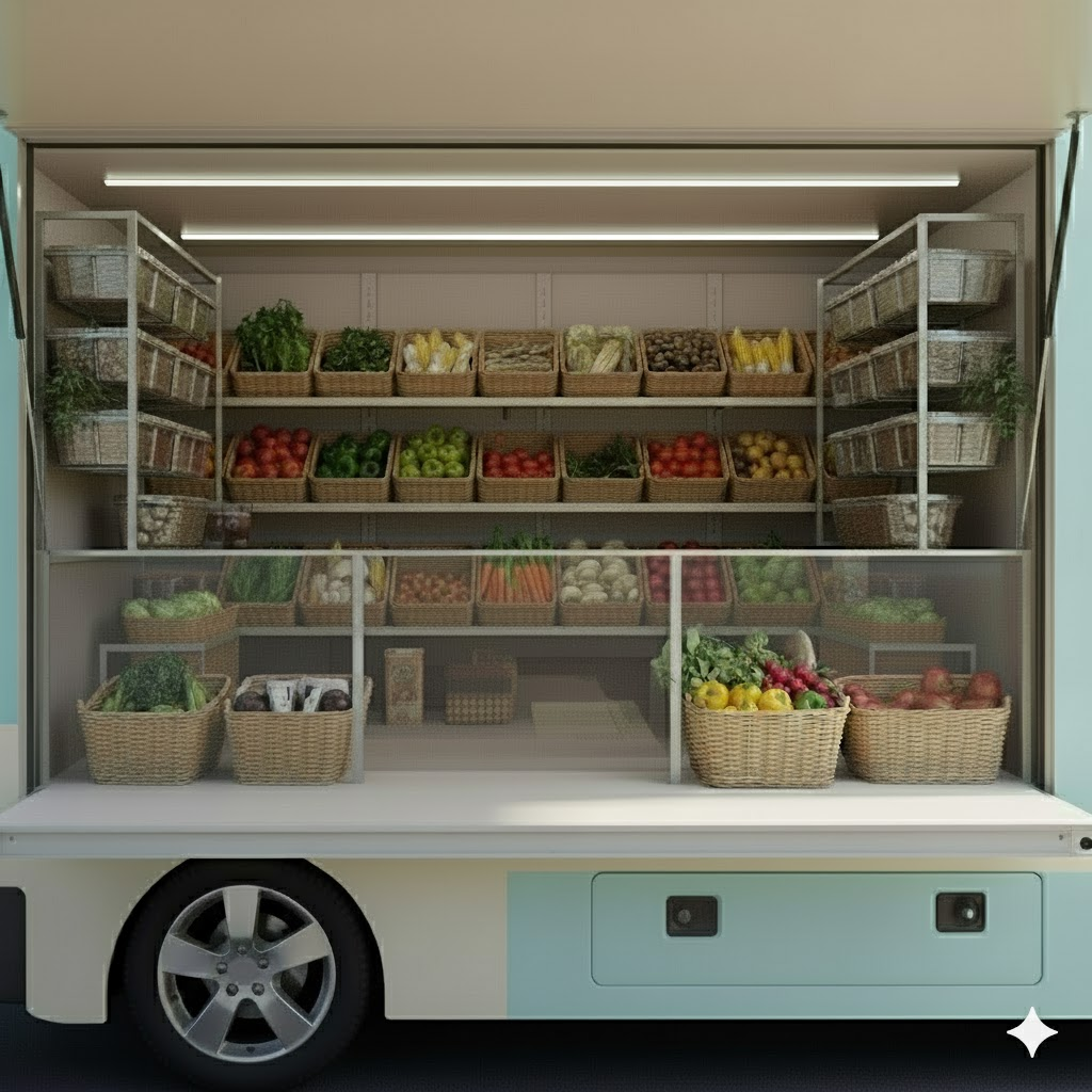 Nourish community seating area beside the truck